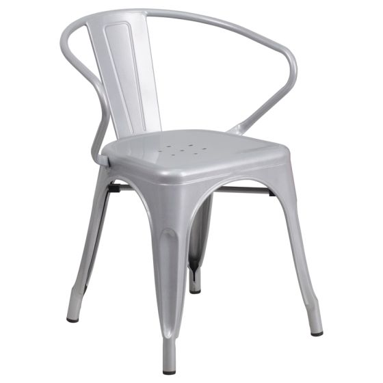 HUSKY Seating 500 LB Stackable Indoor-Outdoor Mid-Back Bistro Style Metal Chair-Silver