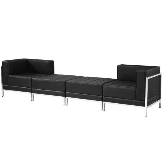 Ares Series Leather 4 Piece Chair & Ottoman Lounge Set-Black