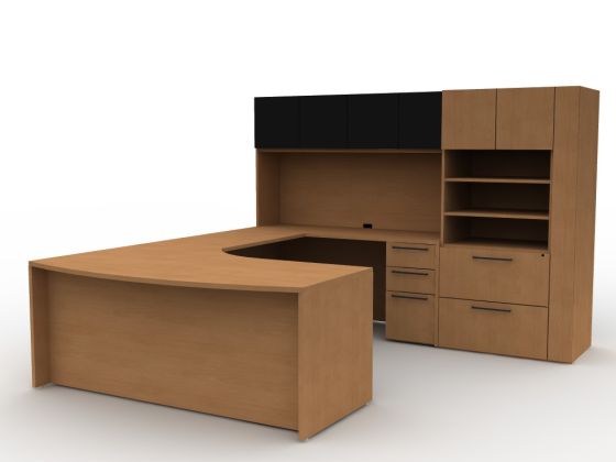 Indiana Furniture Canvas U Shape Desk with Bow Front and Wardrobe Storage Cabinet