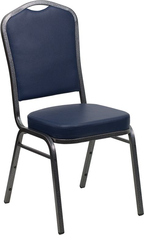 HUSKY Seating® 500 LB Crown Back Commercial Stacking Banquet Chair - Silver Vein, Navy Blue Vinyl