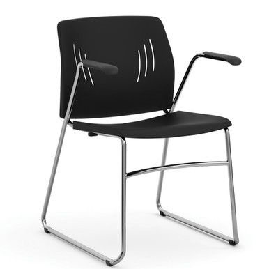 Everest Stackable 275 LB Side Chair with Chrome Frame, Black, Chrome