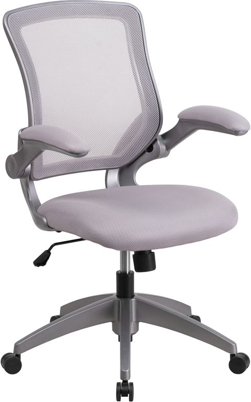 Designer Mid-Back Mesh Task Chair with Flip Up Arms-Gray