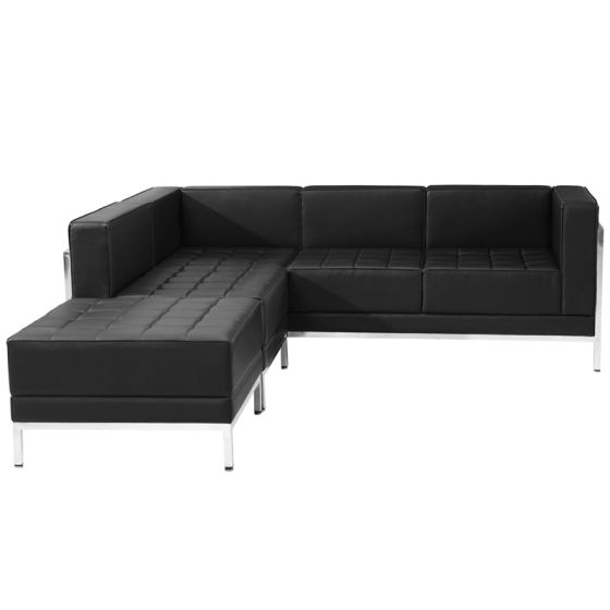 Ares Series Leather 3 Piece Sectional Lounge Set-Black