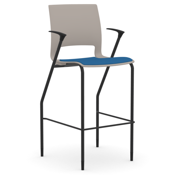 9to5 Seating Vox 300 LB Bar Height Stool, Upholstered Seat, Black Arms