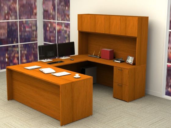 Indiana Furniture Canvas U Shape Desk with Hutch -30" x 72" Desktop with 24" x 42" Return - 72" x 96" Overall