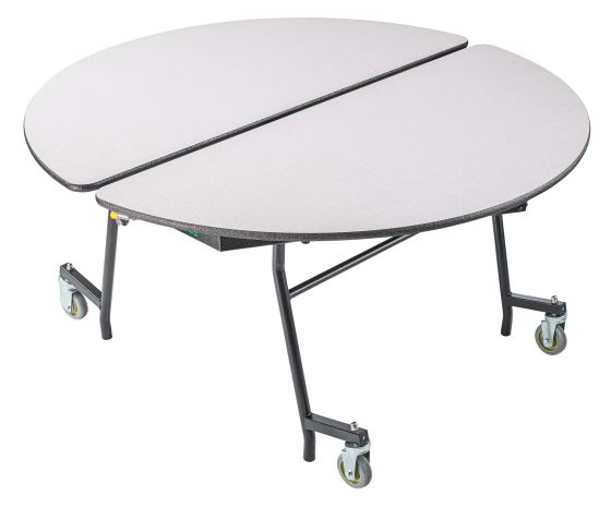 National Public Seating® Mobile Cafeteria Table, 60" Round, Particleboard Core, Vinyl T-Mold Edge, Textured Black Frame