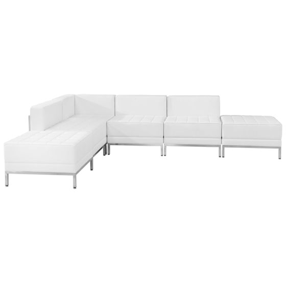 Ares Series Leather 6 Piece Sectional Lounge Set-White