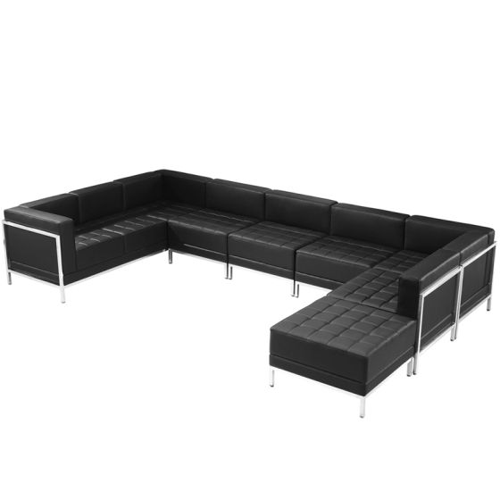 Ares Series Leather 7 Piece U-Shape Sectional Lounge Set-Black