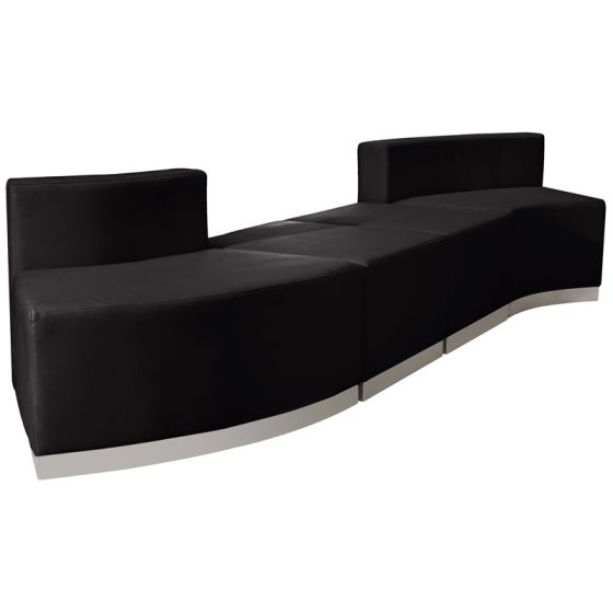 Leon Series 4 Piece Leather Wave Reception Set-Black