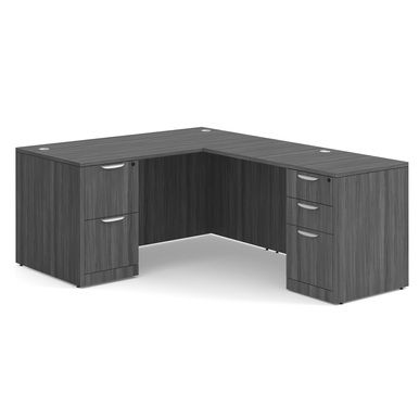 OS Laminate Collection Double Full Pedestal "L" Desk - 60" x 77" - Coastal Gray