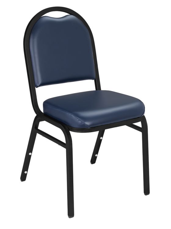 National Public Seating 9200 Series Dome Back Vinyl Padded Stacking 500 LB Banquet Chair - Black Sandtex Frame - Navy Blue