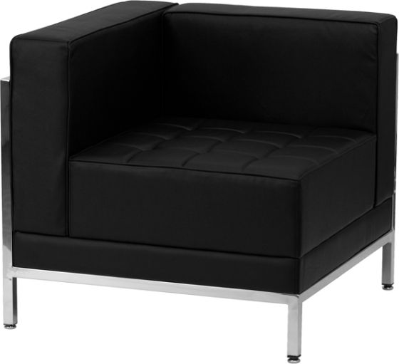 Leon Series Contemporary Leather Corner (Left) Chair-Black