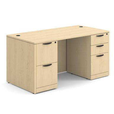 OS Laminate Collection Double Full Pedestal Desk - 60'' x 30'' - Maple