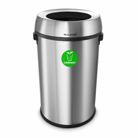 Alpine Industries 17 Gallon Stainless Steel Open Top Compost Trash Can