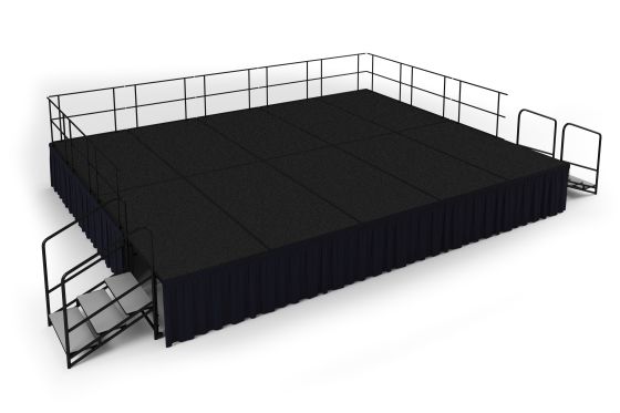 NPS 16' x 20' Complete Portable Stage Package with Steps and Guardrails, 32" Height, Carpet, Shirred Pleat Skirting, 320 sq ft