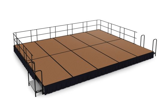 NPS 16' x 20' Complete Portable Stage Package with Steps and Guardrails, 16" Height, Hardboard, Shirred Pleat Skirting, 320 sq ft