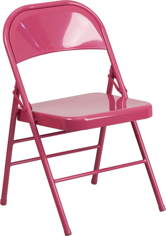 2 PACK Pro-Tough Triple Braced  & Double Hinged Metal Folding Chair-Fuchsia
