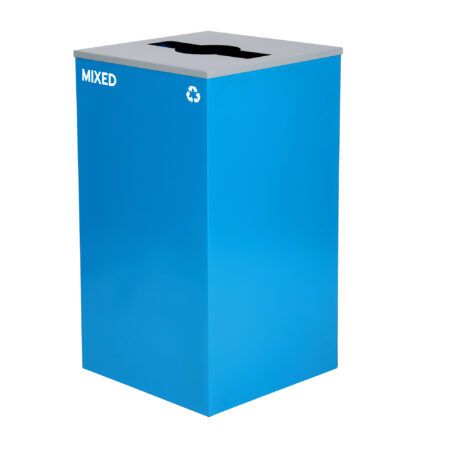 Alpine Industries Square Recycling Bin – 29 Gallons - Blue Can, Mixed Opening Lid, for Mixed
