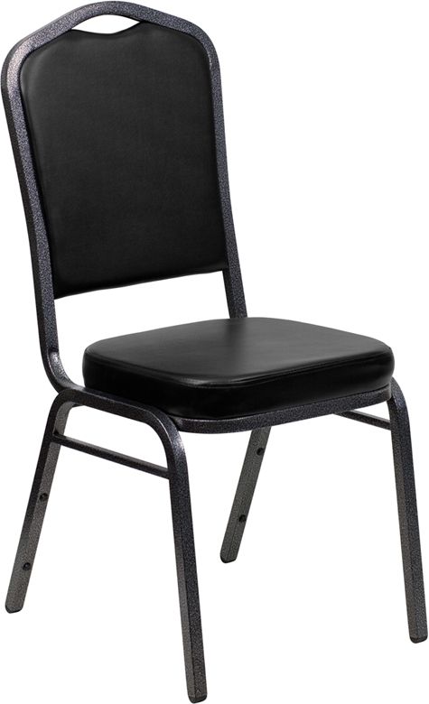 HUSKY Seating® 500 LB Crown Back Commercial Stacking Banquet Chair - Silver Vein, Black Vinyl