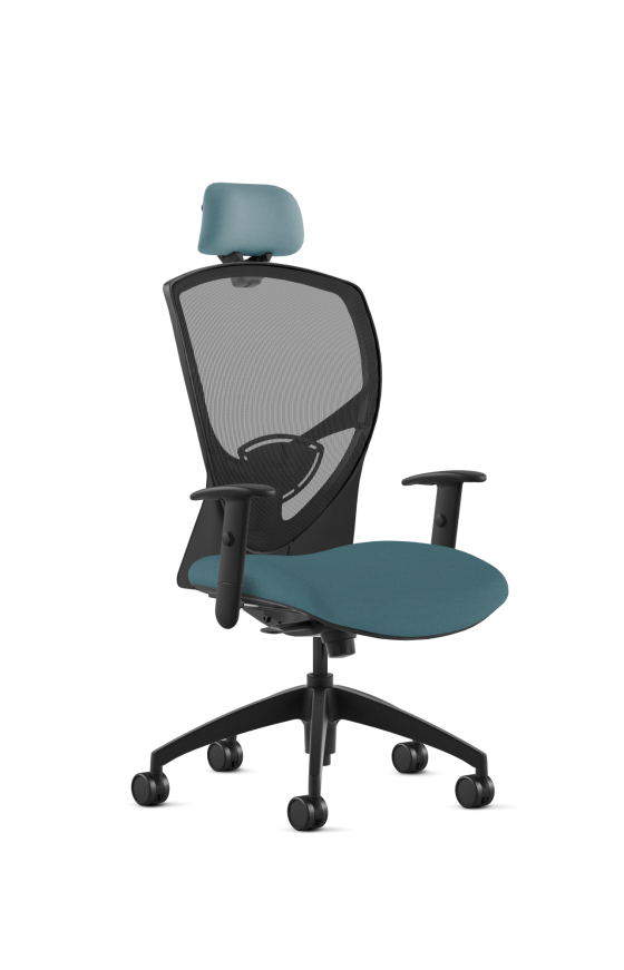 9to5 Seating Theory High-Back 300 LB Executive Office Chair, Mesh Back, Upholstered Seat, Full Synchro Control, Black Two-Way Adjustable Arms