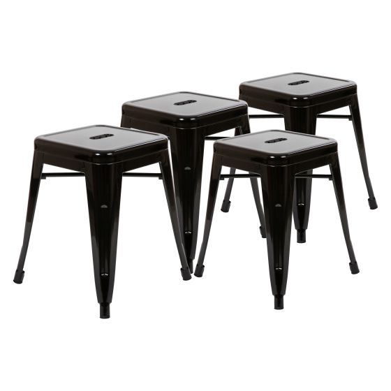 4 PACK - HUSKY Seating 250 LB 18" Table Height Stackable Backless Metal Indoor Restaurant Stool - Black