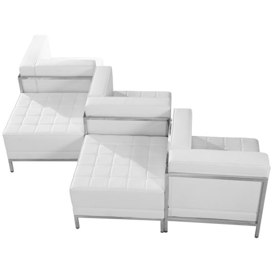 Ares Series Leather 5 Piece Chair & Ottoman Lounge Set-White