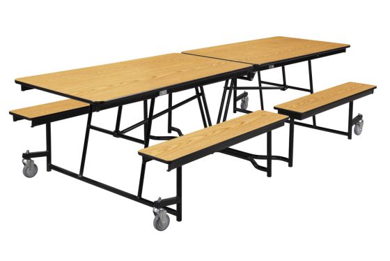 National Public Seating® Mobile Cafeteria Table with Benches, 10'L, MDF Core, ProtectEdge, Textured Black Frame