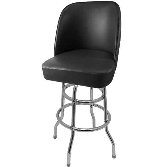 American Made Heavy Duty 500 LB Swivel Bucket Bar Stool with Double Rung Frame - Black Vinyl