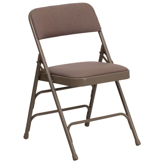 2 PACK Pro-Tough Metal Folding Chair with Triple Brace Support & Fabric Padded Seat-Beige