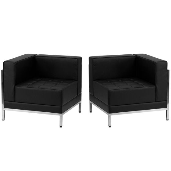 Ares Series Leather 2 Piece Corner Chair Set-Black