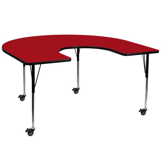 Heavy Duty 60 " W x 66 " L Mobile Horseshoe Thermal Fused Laminate Activity Table-Red