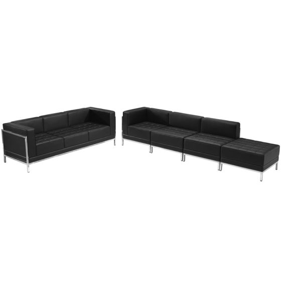 Ares Series Leather 5 Piece Sofa & Lounge Chair Set-Black