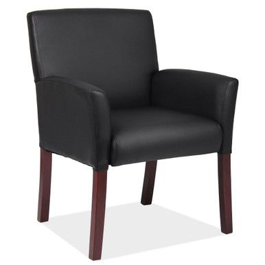 Traverse 275 LBRetro Style Guest Chair with Mahogany Wood Legs, Black Leather-Soft Vinyl