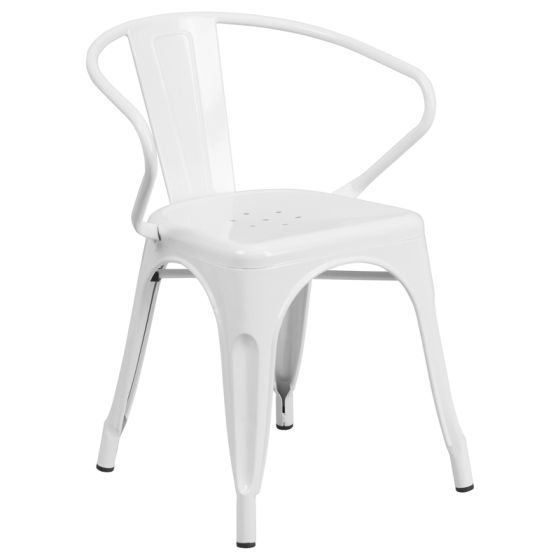 HUSKY Seating 500 LB Stackable Indoor-Outdoor Mid-Back Bistro Style Metal Chair-White