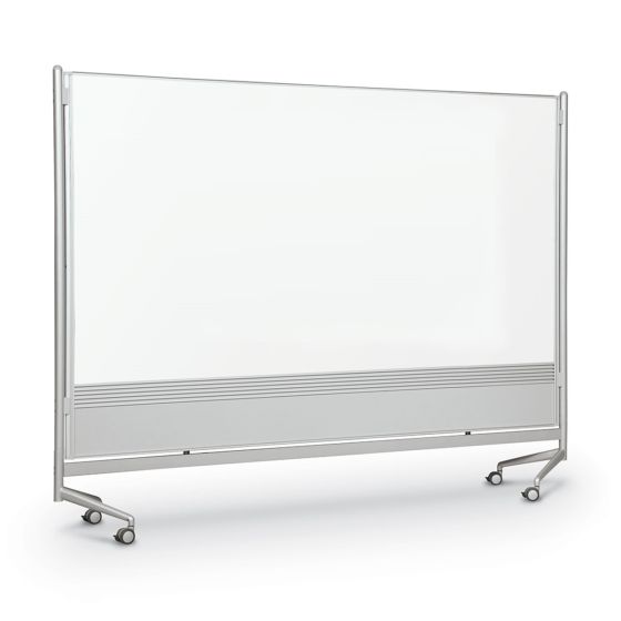 MooreCo D.O.C. Mobile Room Divider and Display Panel, Porcelain Steel Magnetic Markerboard and Natural Cork Board -72" H x 48" W