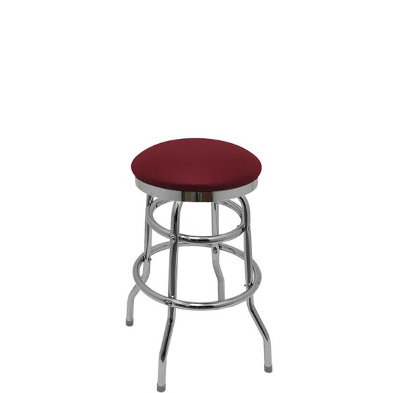Heavy Duty SlimLine 500 LB Button Top Swivel Bar Stool with Double Rung Chrome Frame - Wine Vinyl