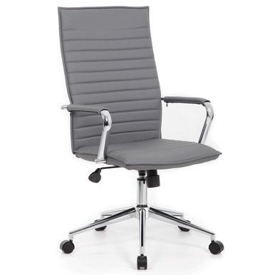 Brooker Executive High-Back Task Chair with Chrome Frame and Ribbed Back, Gray