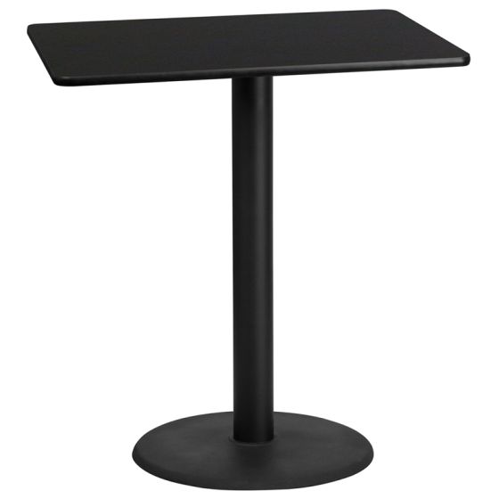 SolidCraft® Commercial Bar Height 30" x 42" Rectangular Laminate Restaurant Table & Round Base-Black