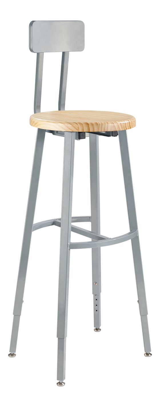 NPS® 30-38" Height Adjustable Titan 1000 LB Stool with Backrest, Solid Wood Seat, Grey Frame