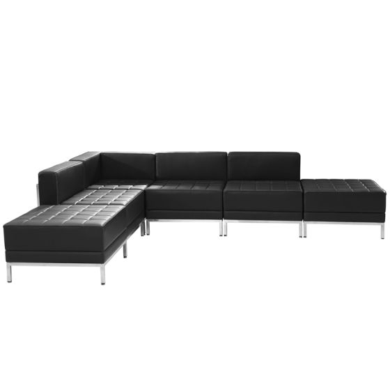 Ares Series Leather 6 Piece Sectional Lounge Set-Black