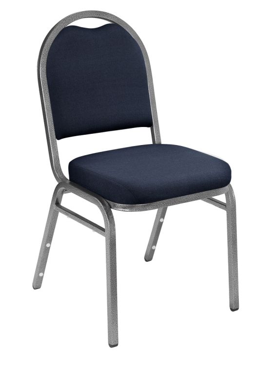 National Public Seating 9200 Series Dome Back Fabric Padded Stacking 500 LB Banquet Chair - Silver Vein Frame - Navy Blue