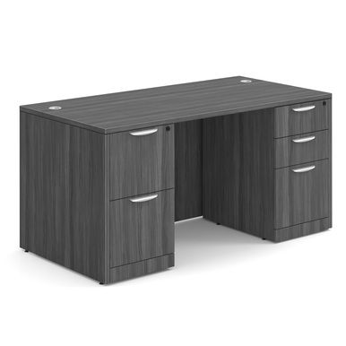 OS Laminate Collection Double Full Pedestal Desk - 60'' x 30'' - Coastal Gray