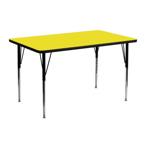 Heavy Duty 24" W x 48" L High Pressure Laminate Height Adjustable Activity Table-Yellow