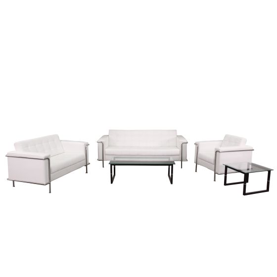Ares Series Leather 3 Piece Sofas & Chair Lounge Set-White