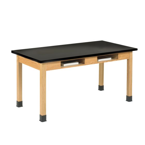 Diversified Spaces PerpetuLab Science Lab Table with Book Compartments, Wood Legs, and Epoxy Top - 36" x 72"