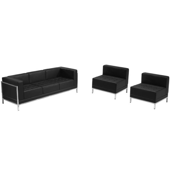 Ares Series Leather Sofa & Chair Lounge Set-Black