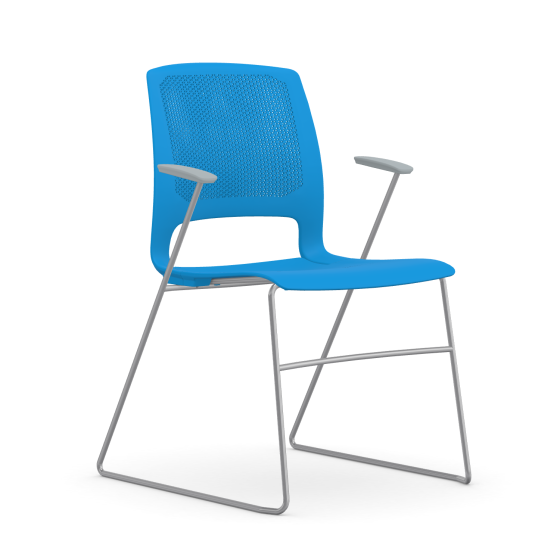 9to5 Seating Dash All Plastic Sled Base Stacking 300 LB Guest Chair with Silver Frame and Gray Arms