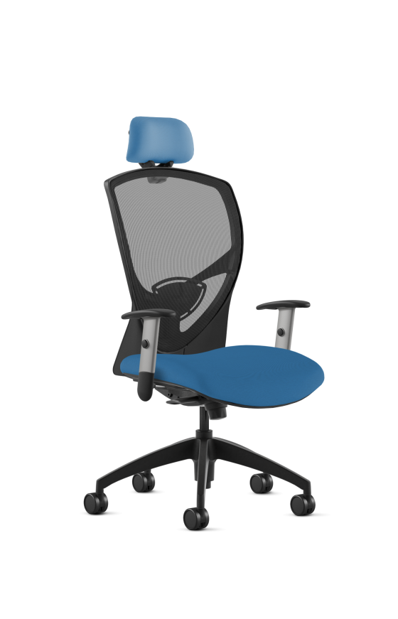 9to5 Seating Theory High-Back 300 LB Executive Office Chair, Mesh Back, Upholstered Seat, Full Synchro Control, Silver Two-Way Adjustable Arms