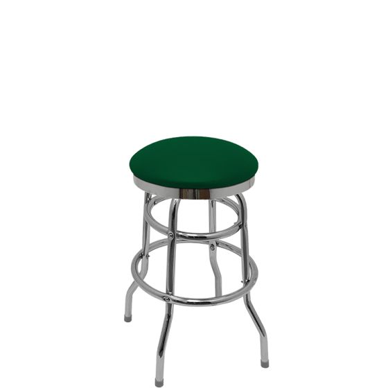 Heavy Duty SlimLine 500 LB Button Top Swivel Bar Stool with Double Rung Chrome Frame - Hunter Green Vinyl