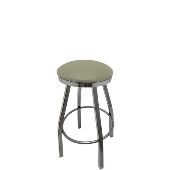 Heavy Duty SlimLine 500 LB Button Top Swivel Bar Stool with Clear Coat Frame & Chrome Seat Ring - Gray Vinyl